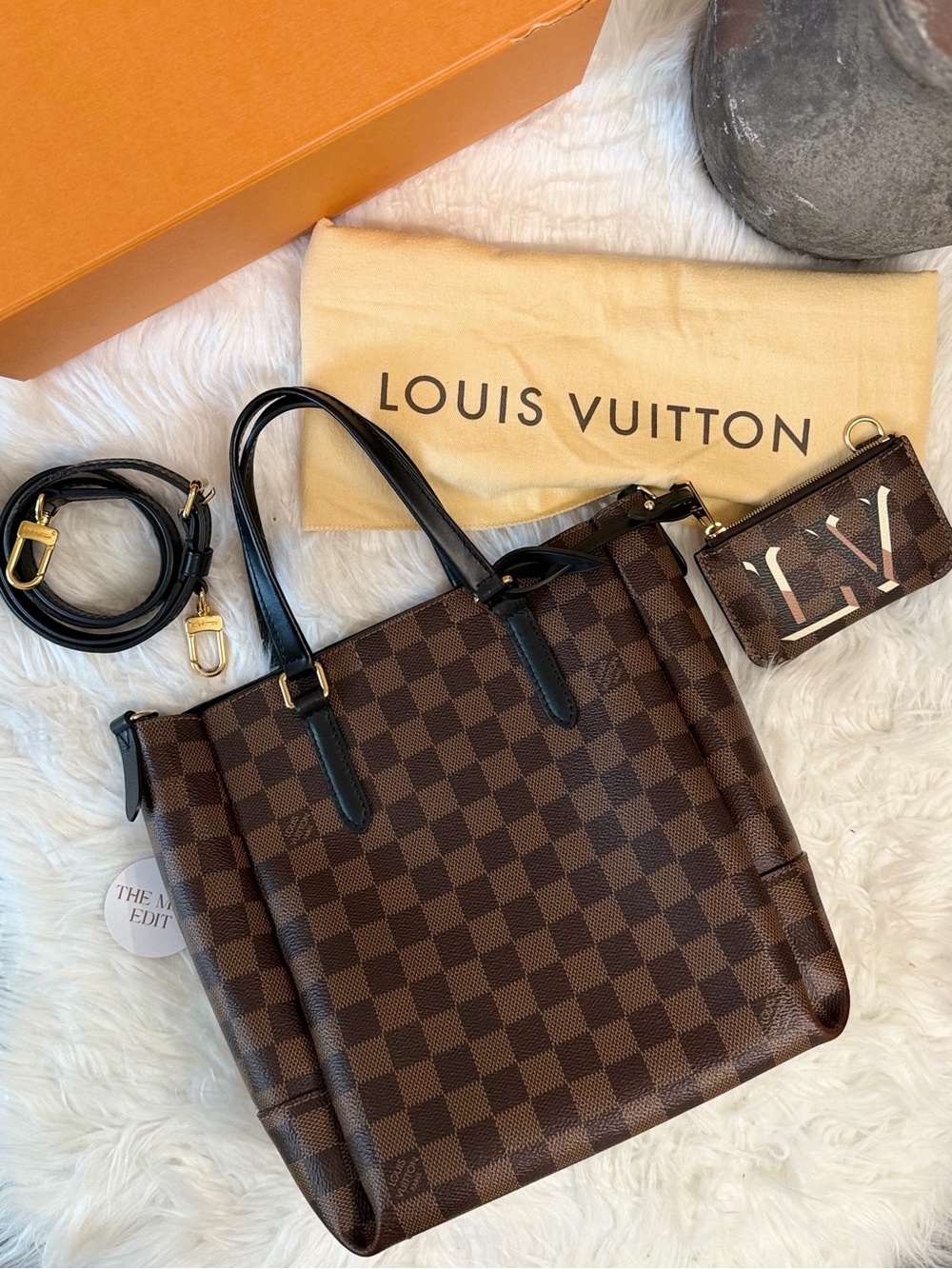 LOUIS VUITTON DAMIER EBENE BELMONT PM TOTE WITH MINI WALLET (POUCH)
